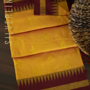 Mango Yellow w/ Kumkum Red Temple and Solid Border