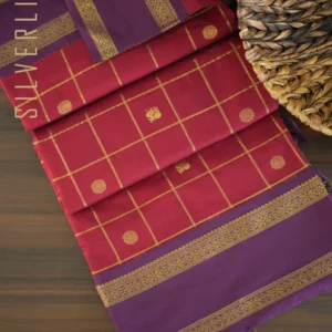 Kumkum Red w/ Dark Purple Zari Checks and Retta Pet Border