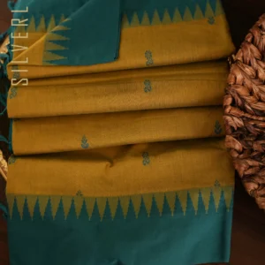 Golden Mustard w/ Peacock Green Temple Border with Thread Pallu
