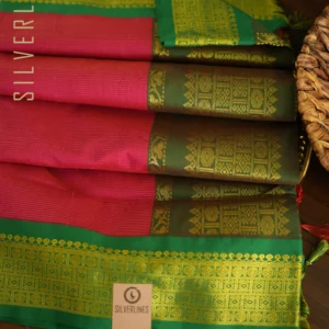 Pink w/ Green  Vairaoosi Zari Lines and Grand Rudratcham Border