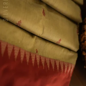Ash w/ Kumkum Red Butta and Temple Border with Thread pallu