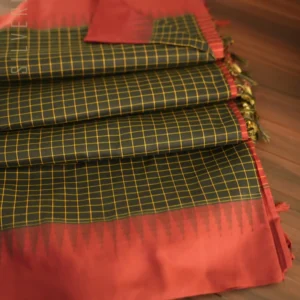 Black w/ Kumkum Checks and Temple Border