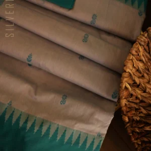 Greyish Lavender w/ Peacock Green Temple Border & Thread pallu