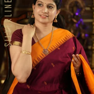 Magenta w/ Mustard Butta and Temple Border Thread Pallu