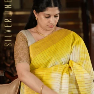 White w/ Yellow Zari Lines and Pallu Sequins