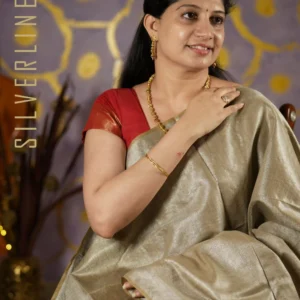 Greenish Biscuit All Self Soft Cotton Tissue Silk with Silver Zari