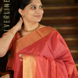 Pinkish Peach w/ Mustard Plain Gold Border and Zari Striped Pallu