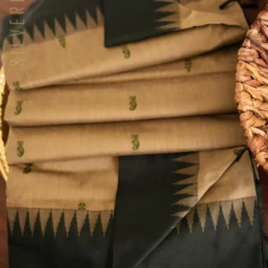 Brownish Biscuit w/ Bottle Green Butta and  Thread Pallu