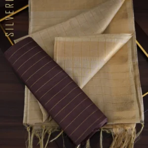 Light Biscuit Zari Checks w/ Separate Chocolate Mauve Blouse