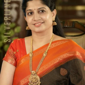 Coffee Brown w/ Orange Retta Pet Border and Checks and Thilagam Butta