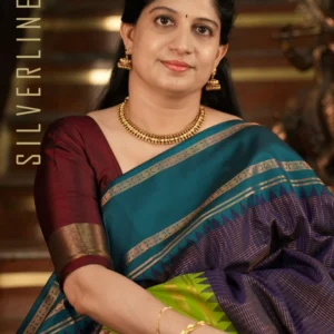 Navy Blue w/ Teal and Parrot Green Ganga Jamuna Border