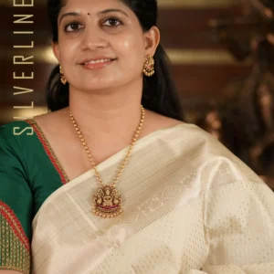 Pearl White w/ Purple Pallu and Blouse with Zari Lines on the body