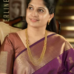 Magenta All Self Zari Lines and Kammal Butta with Kanchi Border