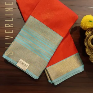 Orange w/ Aqua Zari Lines and Grand Big Border