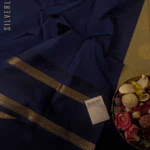 Elegant Semi Kanchipuram Silk in a Biscuit Tone with Navy Blue Borders and Zari Checks and Grand Motifs