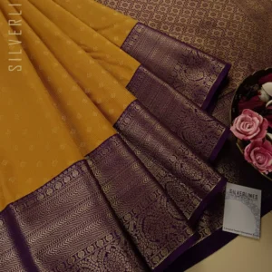 A Classic Marvel in Mustard with Purple Combination and Grand Vairaoosi Butta Pattern