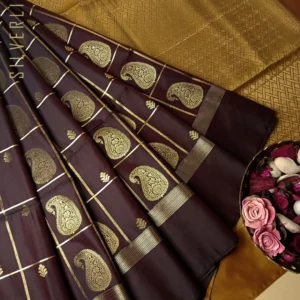 Maroon with Mango Yellow Soft Silk Featuring Big Kattam And Mango Motifs